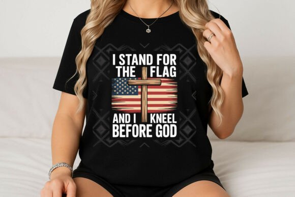 American Flag Cross and Patriotic Text: Faith and Freedom United
