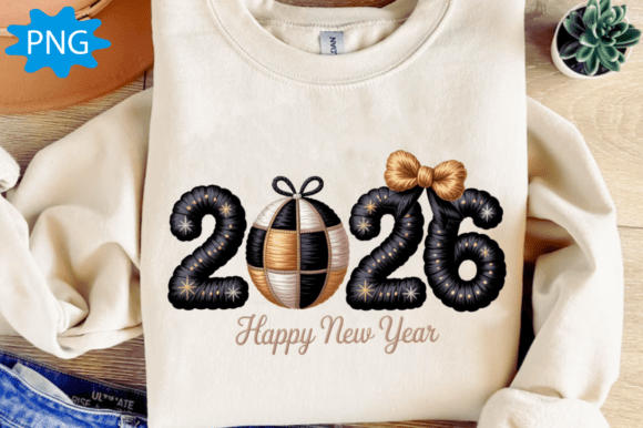 Celebrate in Style: Faux Yarn Happy New Year 2026 PNG, Disco
